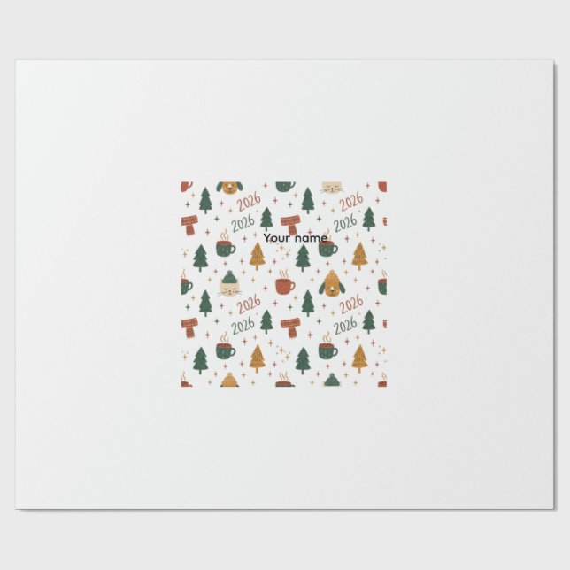 Cozy Winter Vibes 2026 - Cute Puppy and Kitten Chr Geschenkpapier (Flach)