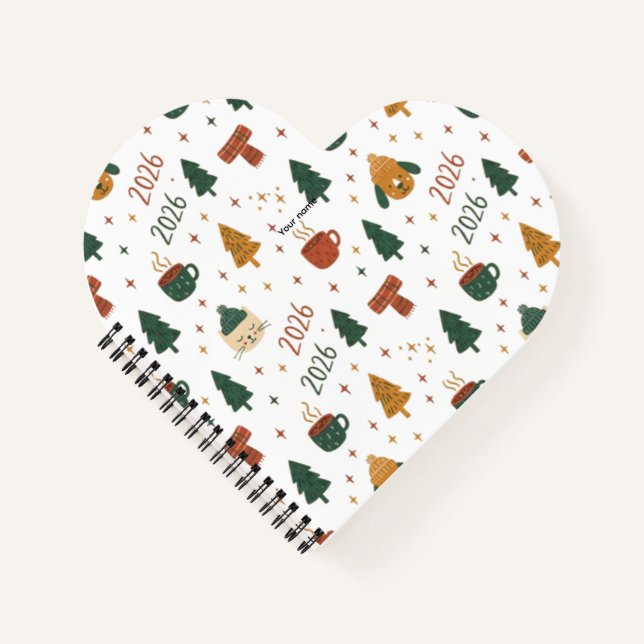 Cozy Winter Vibes 2026 - Cute Puppy and Kitten Chr Notizbuch (Vorderseite)