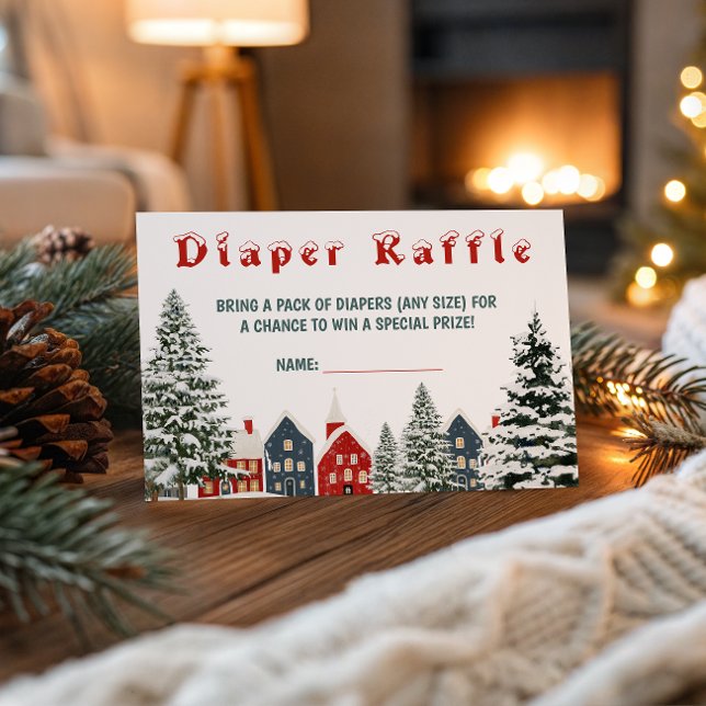 Cozy Winter Village Diaper Raffle Card Festive Begleitkarte (Von Creator hochgeladen)