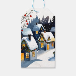 Cozy Winter Village Watercolor Christmas Gift Tags Geschenkanhänger