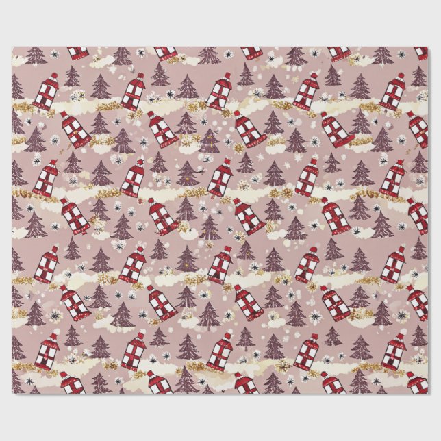 Cozy Winter Village Wrapping Paper Geschenkpapier (Flach)