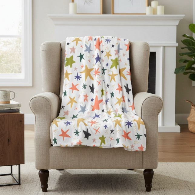 Cozy Winter With Vibrant Colorful Star Pattern Fleecedecke (Von Creator hochgeladen)