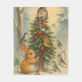 Cozy woodland bunny christmas warm winter festive  fleecedecke