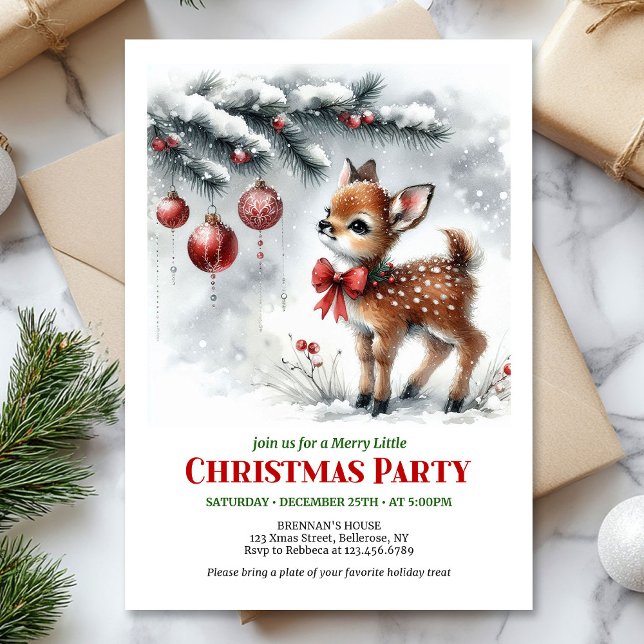 Cozy woodland deer Christmas kids invite printable Einladung (Cozy woodland deer Christmas kids invite printable card)