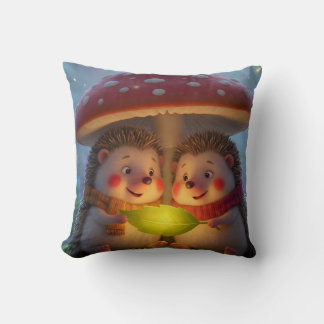 Cozy Woodland Hedgehog Fantasy Throw Pillow Kissen