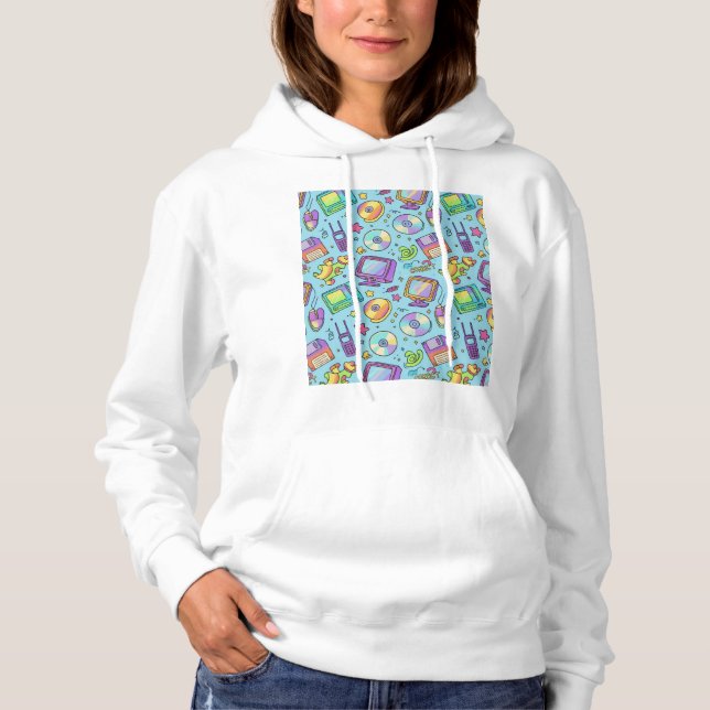 Cozy Y2K Retro Tech Doodle Aesthetic Hoodie (Vorderseite)