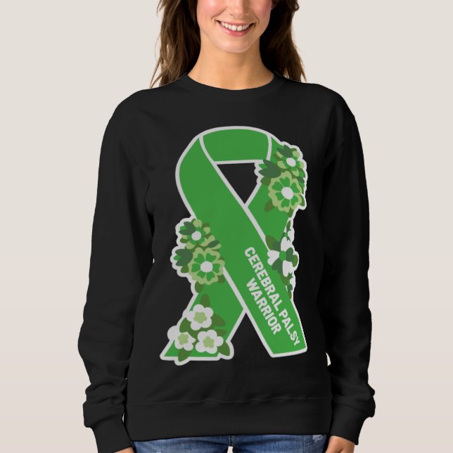 CP Green Ribbon and Flowers Women s Cerebral Palsy Sweatshirt (Vorderseite)