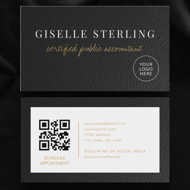 CPA Accountant Tax Faux Leather Logo QR Code Visitenkarte (Von Creator hochgeladen)