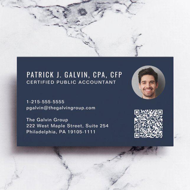 CPA-Buchhalter-QR-Code Blau Foto Visitenkarte (CPA Accountant QR Code Blue Photo Business Card)