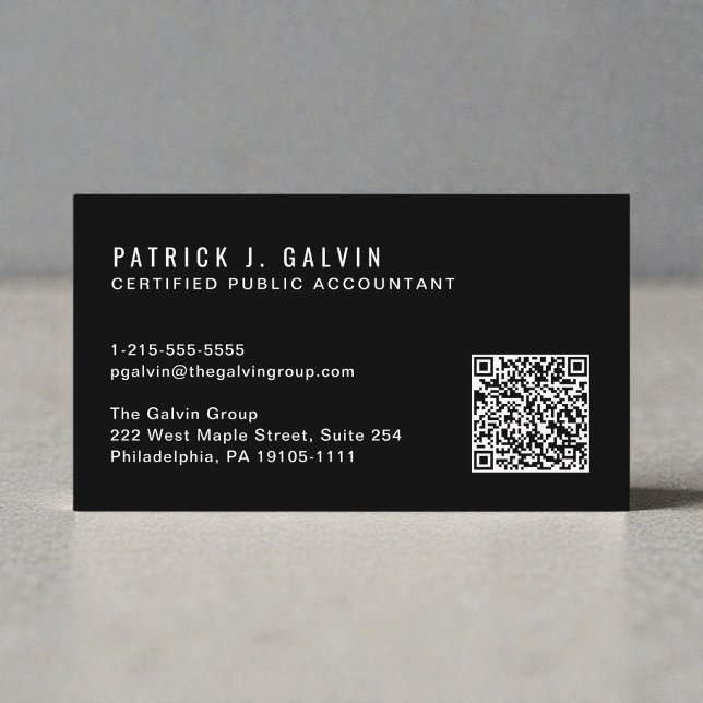 CPA-Buchhalter-QR-Code Schwarz Visitenkarte (CPA Accountant QR Code Black Business Card)