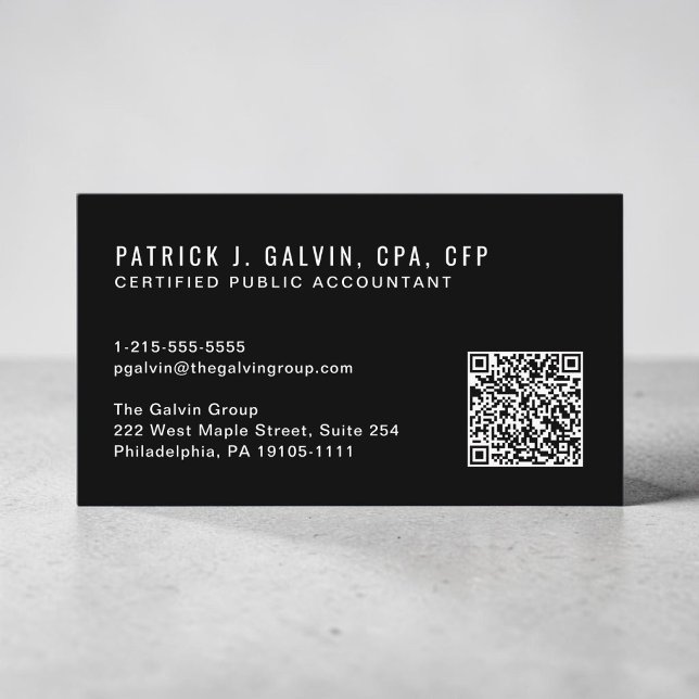 CPA-Buchhalter-QR-Code Schwarz Visitenkarte (CPA Accountant QR Code Black Business Card)