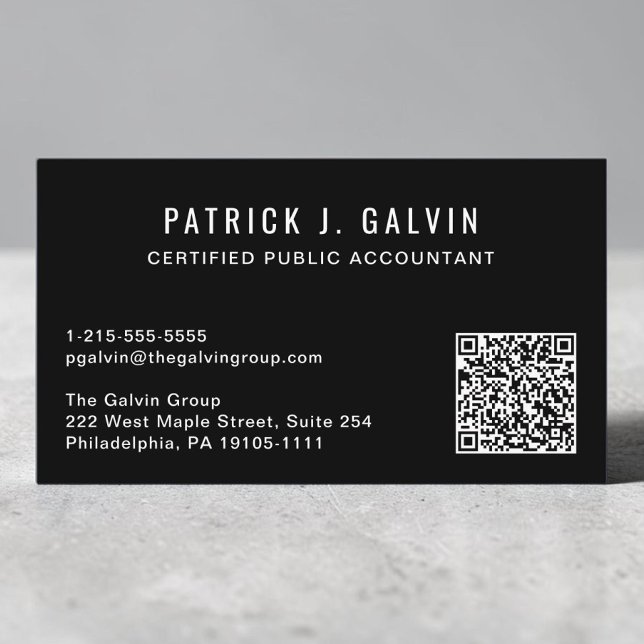 CPA-Buchhalter Schwarzer QR-Code Visitenkarte (CPA Accountant Black QR Code Business Card)
