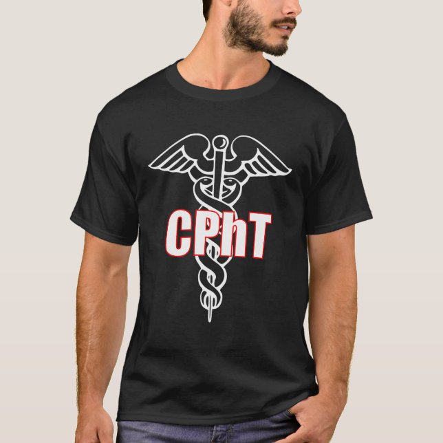 CPHT Certified Pharmacy Technician Caduceus Design T-Shirt (Vorderseite)