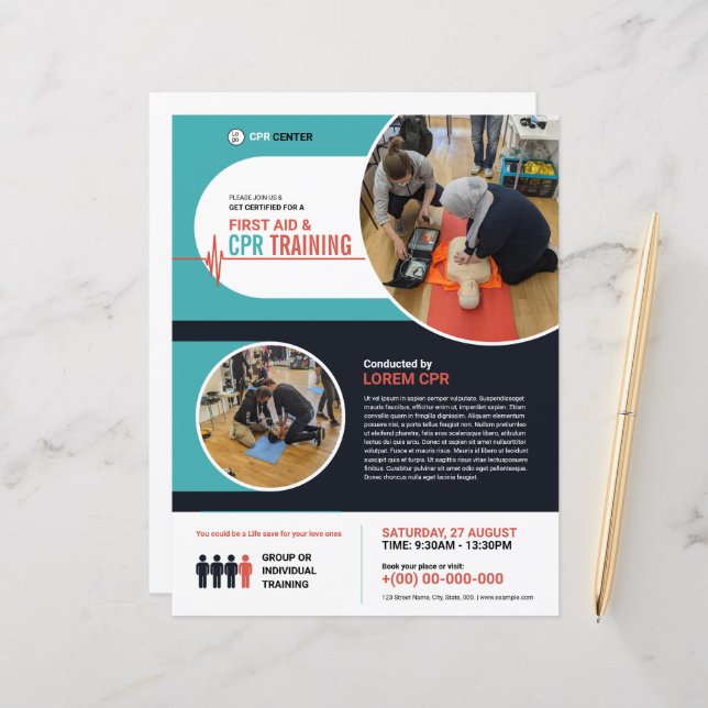 CPR-Flyer | Erste Hilfe-Flyer (Vorderseite/Rückseite Beispiel)