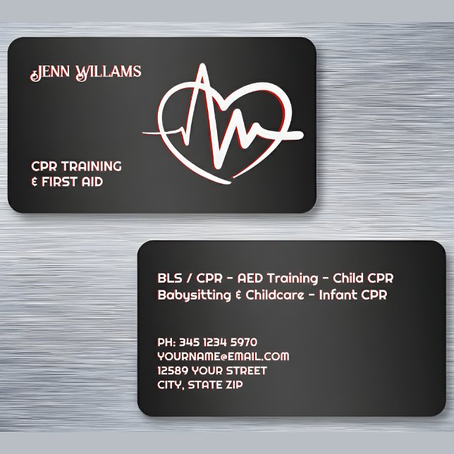 CPR Instructor Black Visitenkarte (CPR Instructor Black Business Cards)