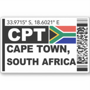 CPT Cape Town Bordkarte - Südafrika Reise Aufkleber