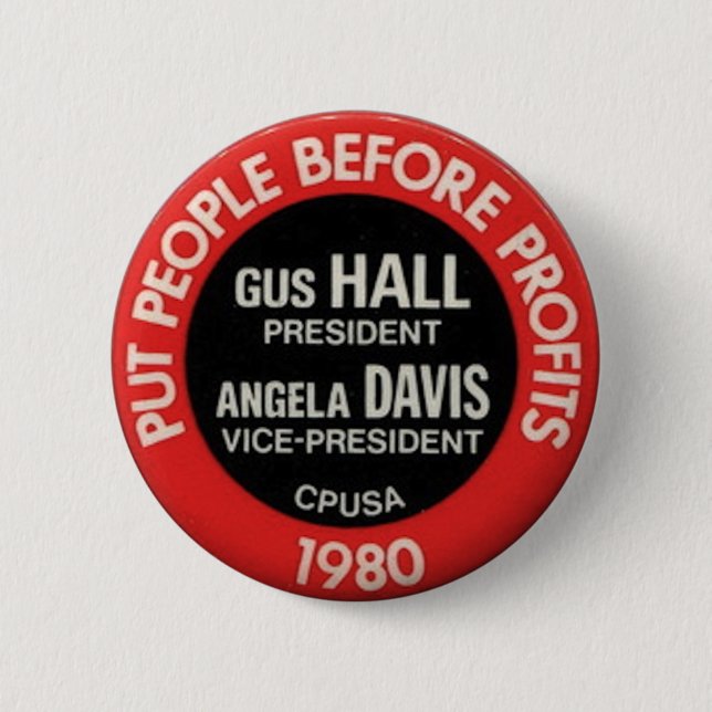 CPUSA WahlGus 1980 Hall/Angela Davis-Knopf Button (Vorderseite)