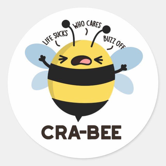 Cra-bee Funny Crabby Bee Pun Runder Aufkleber (Vorderseite)