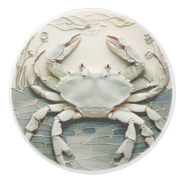 Crab Art Nouveau Imitats Relief White & Minze Past Keramikknauf