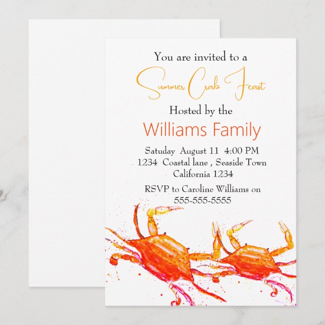 Crab Beach Coastal Nautical Seafood Boil Einladung (Vorne/Hinten)