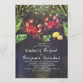 Crab Beach Palm String Lights Wedding Einladung