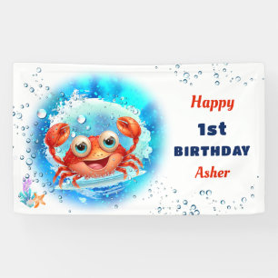 Crab Beach Pool Party Summer Boy 1. Geburtstag Banner