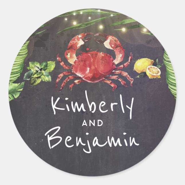 Crab Beach Tropical Palm String Lights Runder Aufkleber (Vorderseite)