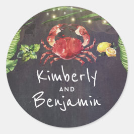 Crab Beach Tropical Palm String Lights Runder Aufkleber