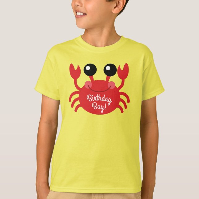 Crab Birthday Boy Niedlich Cartoon Kinder T - Shir T-Shirt (Vorderseite)
