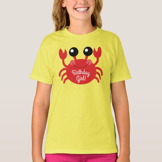 Crab Birthday Girl Niedlicher Cartoon Kinder T-Shirt (Vorderseite)
