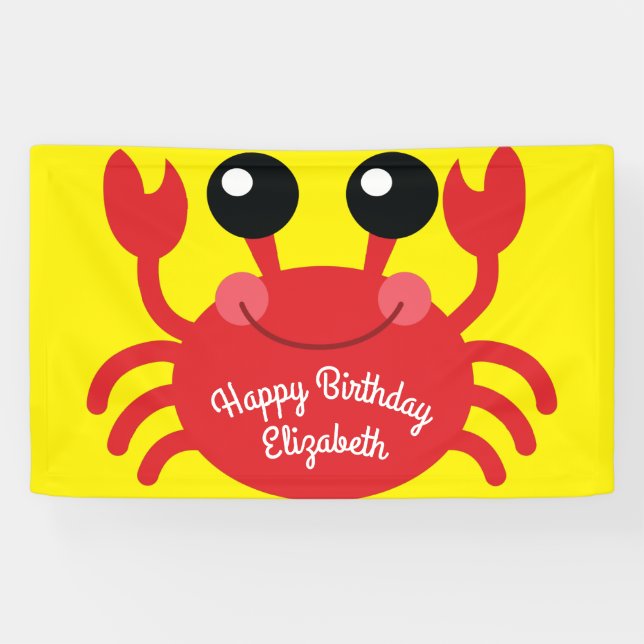 Crab Birthday Party Niedlich Cartoon Kinder Banner (Horizontal)
