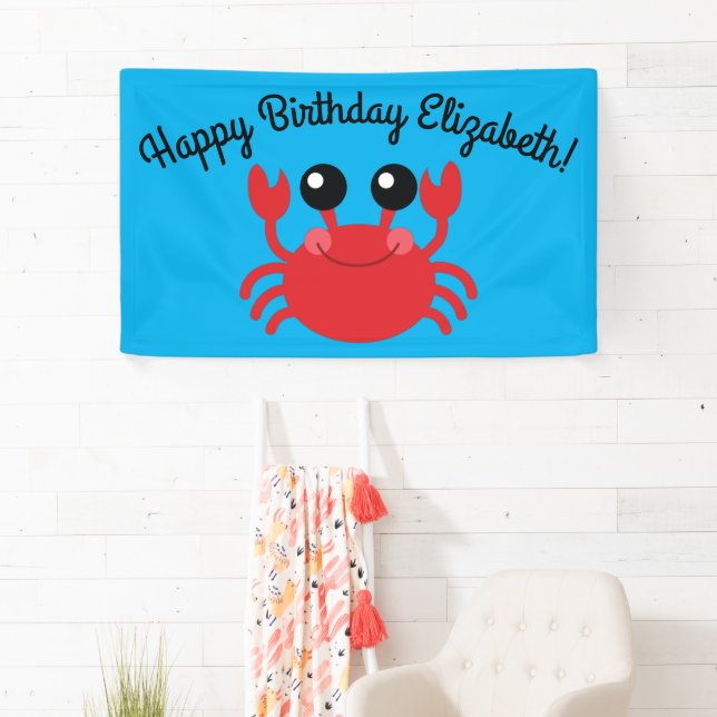 Crab Birthday Party Niedlich Cartoon Kinder Banner (Insitu)