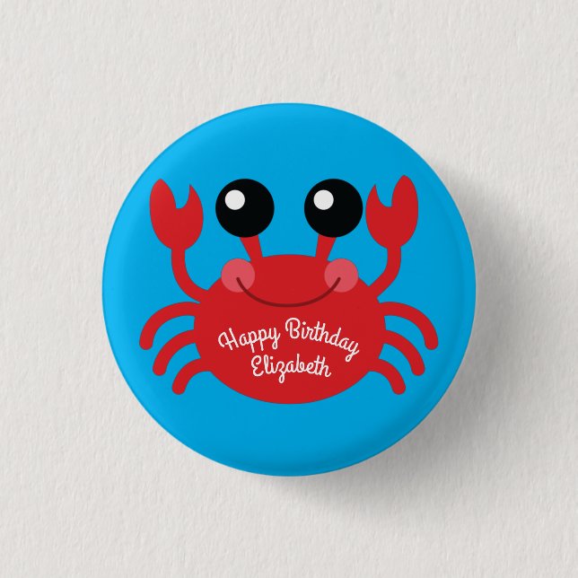Crab Birthday Party Niedlich Cartoon Kinder Button (Vorderseite)