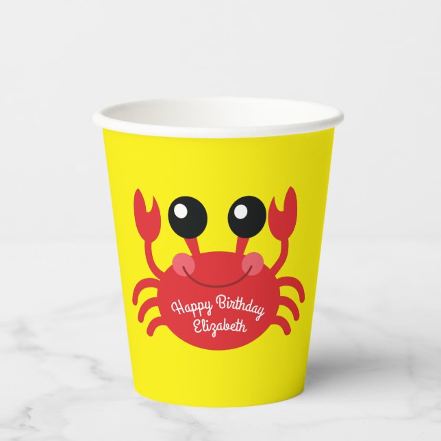 Crab Birthday Party Niedlich Cartoon Kinder Pappbecher (Vorderseite)