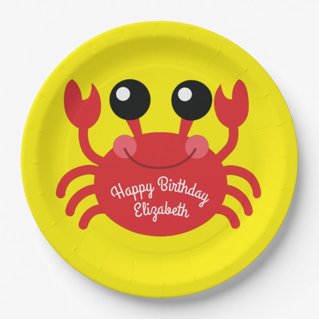Crab Birthday Party Niedlich Cartoon Kinder Pappteller (Vorderseite)