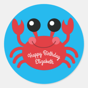 Crab Birthday Party Niedlich Cartoon Kinder Runder Aufkleber