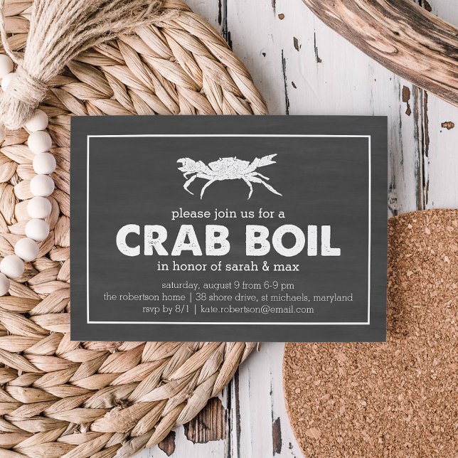 Crab Boil Black & White Chalkboard Einladung (Von Creator hochgeladen)