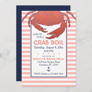 Crab Boil Eingeladene Navy/Coral gestreift Einladung