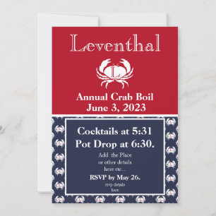 Crab Boil Invite Red Crab Navy Blue White Coastal Einladung