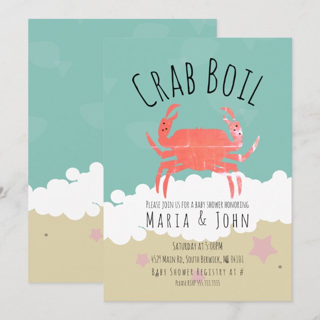 Crab Boil Party Baby Shower Beach Einladung (Vorne/Hinten)