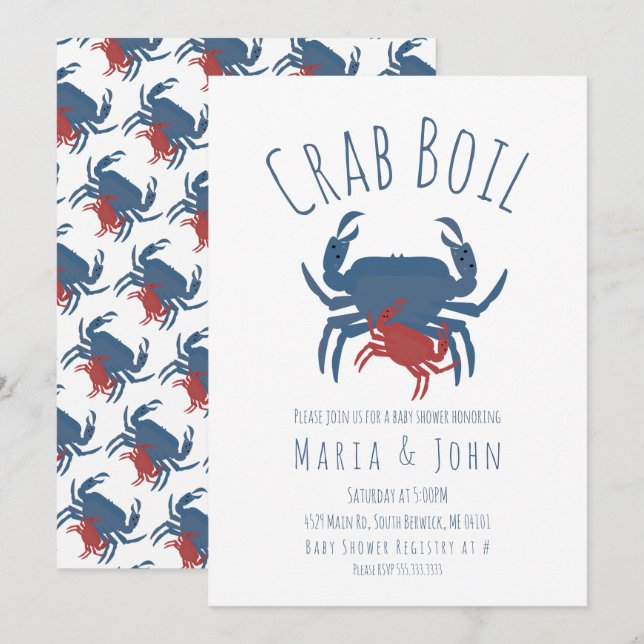 Crab Boil Party Kinderdusche Crawfish Einladung (Vorne/Hinten)