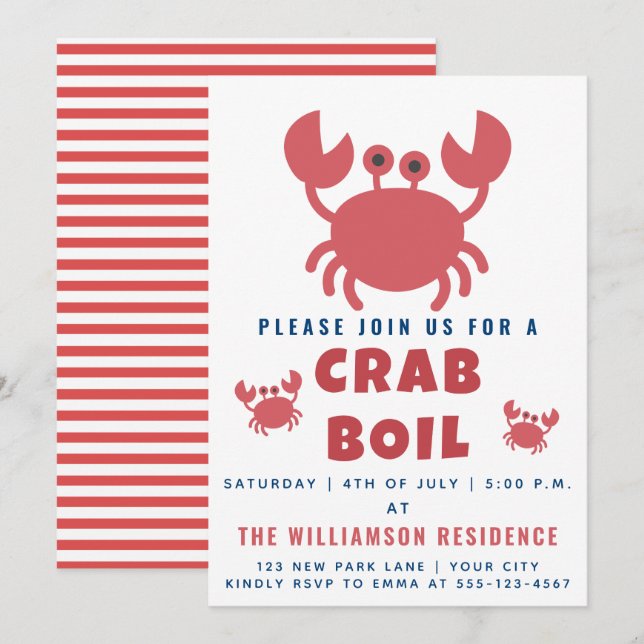 Crab Boil | Sommerliches Party / 4. Juli Einladung (Vorne/Hinten)