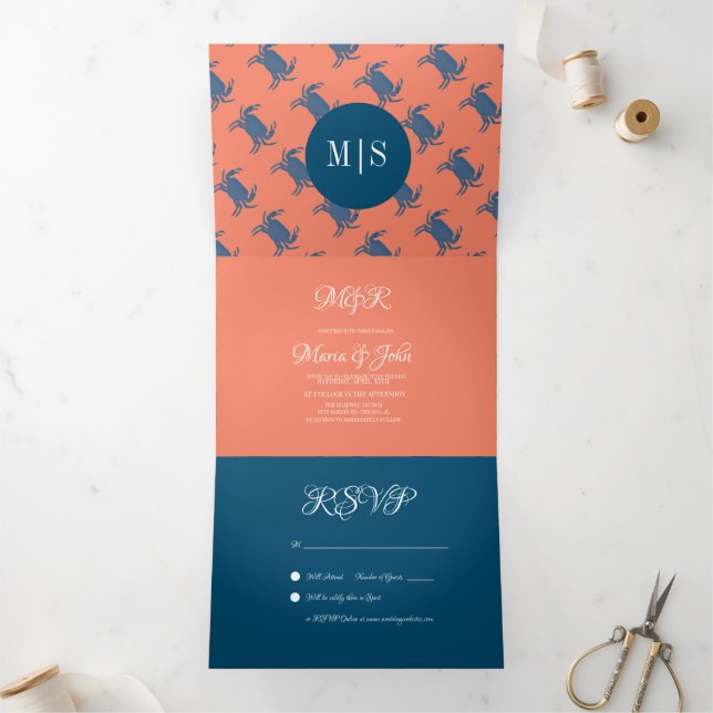 Crab Broil Boil Seafood Beach Schöne Hochzeit Dreifach Gefaltete Einladung (Innenseite)