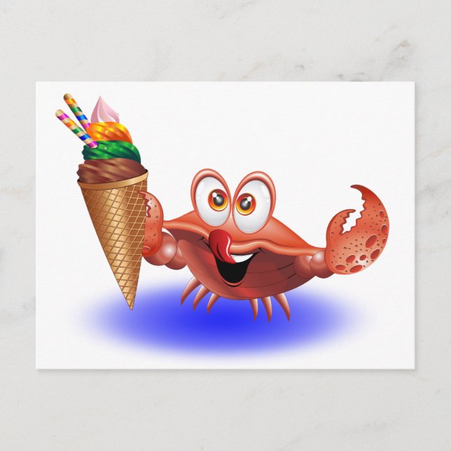 Crab-Cartoon mit Eiscreme-Postkarte Postkarte (Vorderseite)