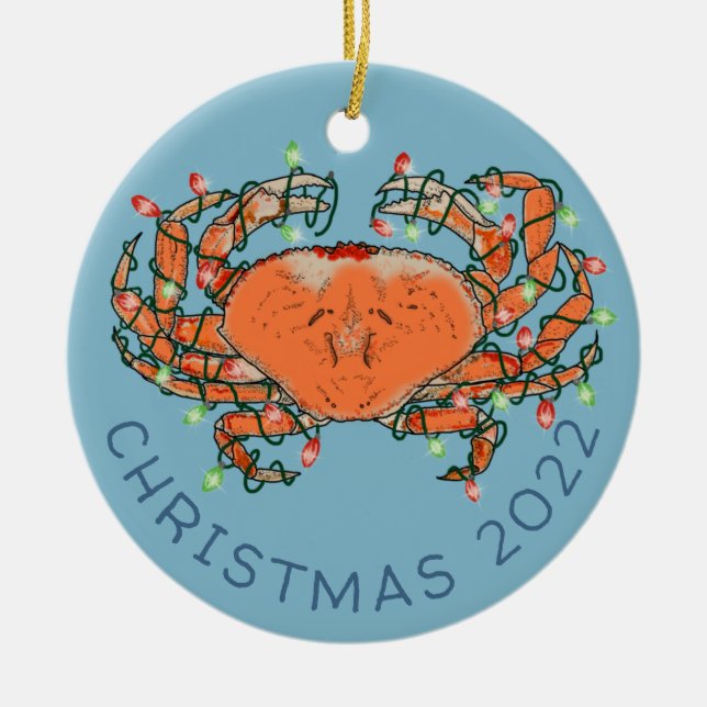 Crab Christmas Lights Crustacean Beach Keramik Orn Keramik Ornament (Vorne)