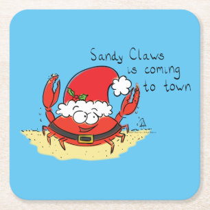 Crab Christmas Tropical Funny Rechteckiger Pappuntersetzer