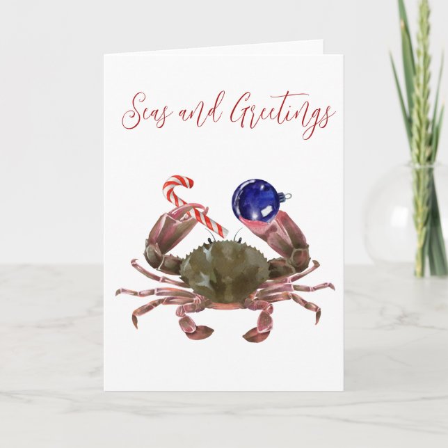 Crab Christmas Watercolor Crustacean Feiertagskarte (Vorderseite)