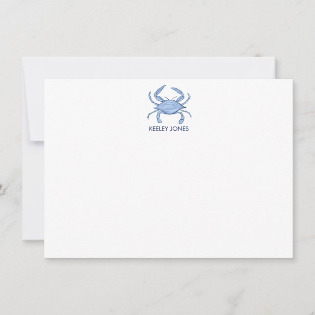 Crab Coastal Chic Personalisiert Flat Note Card Mitteilungskarte (Vorderseite)