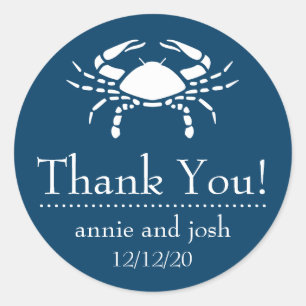 Crab Danke Labels (Navy Blue) Runder Aufkleber