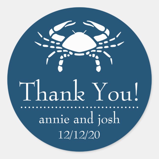 Crab Danke Labels (Navy Blue) Runder Aufkleber (Vorderseite)